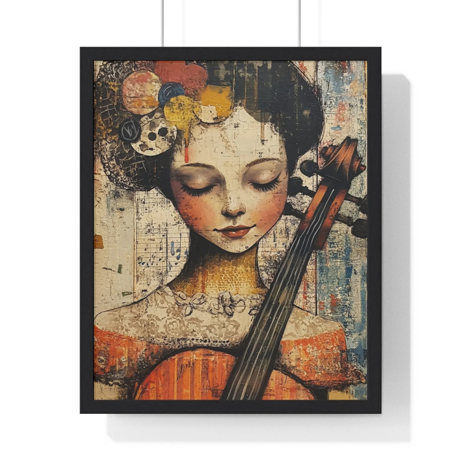 Buy The Best black framed artwork cello player By Art & Illustration Supplies - Framed Abstract Musician Artistic Work - 2026