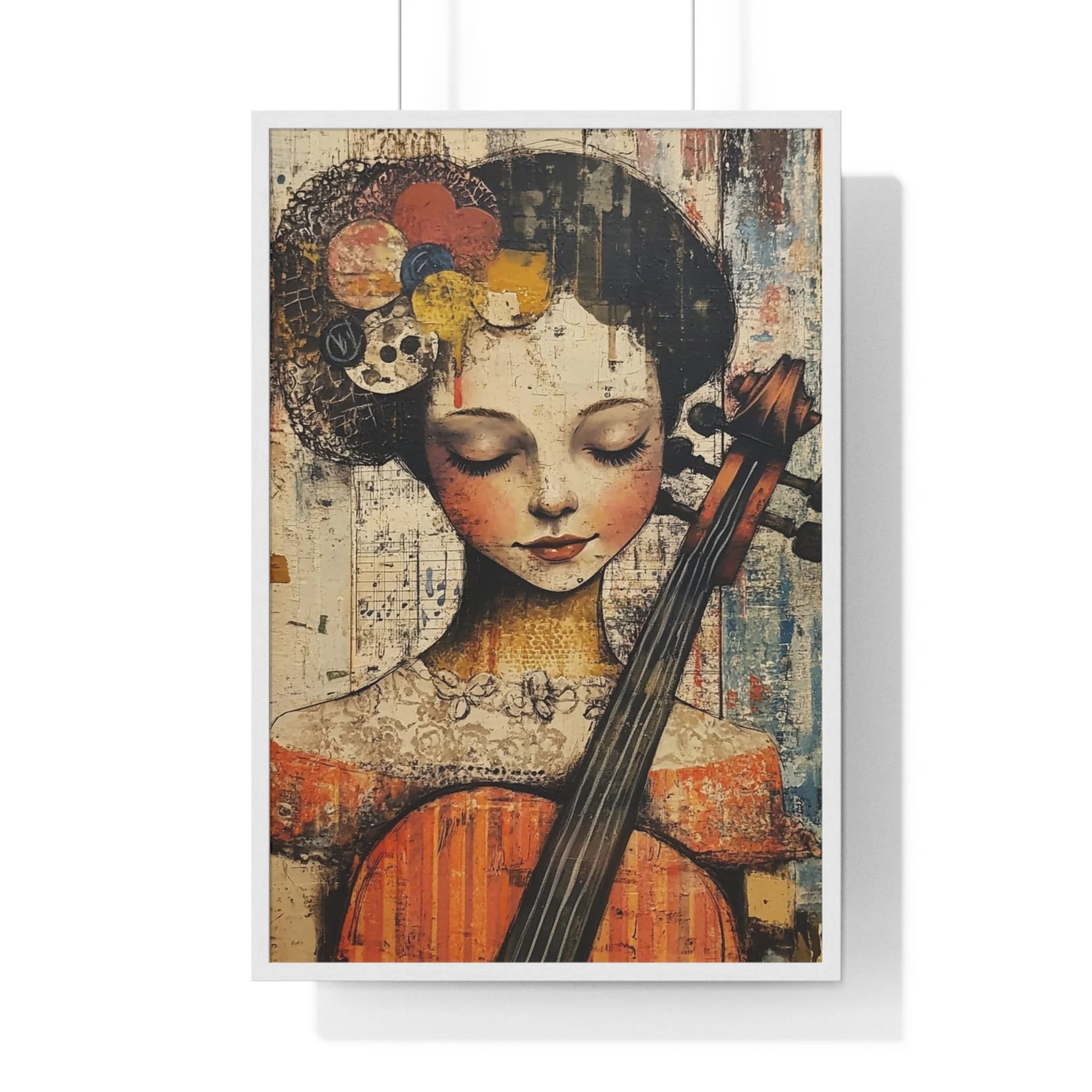 Buy The Best wooden cello colorful floral hair By Art & Illustration Supplies - Framed Abstract Musician Artistic Work - 2026