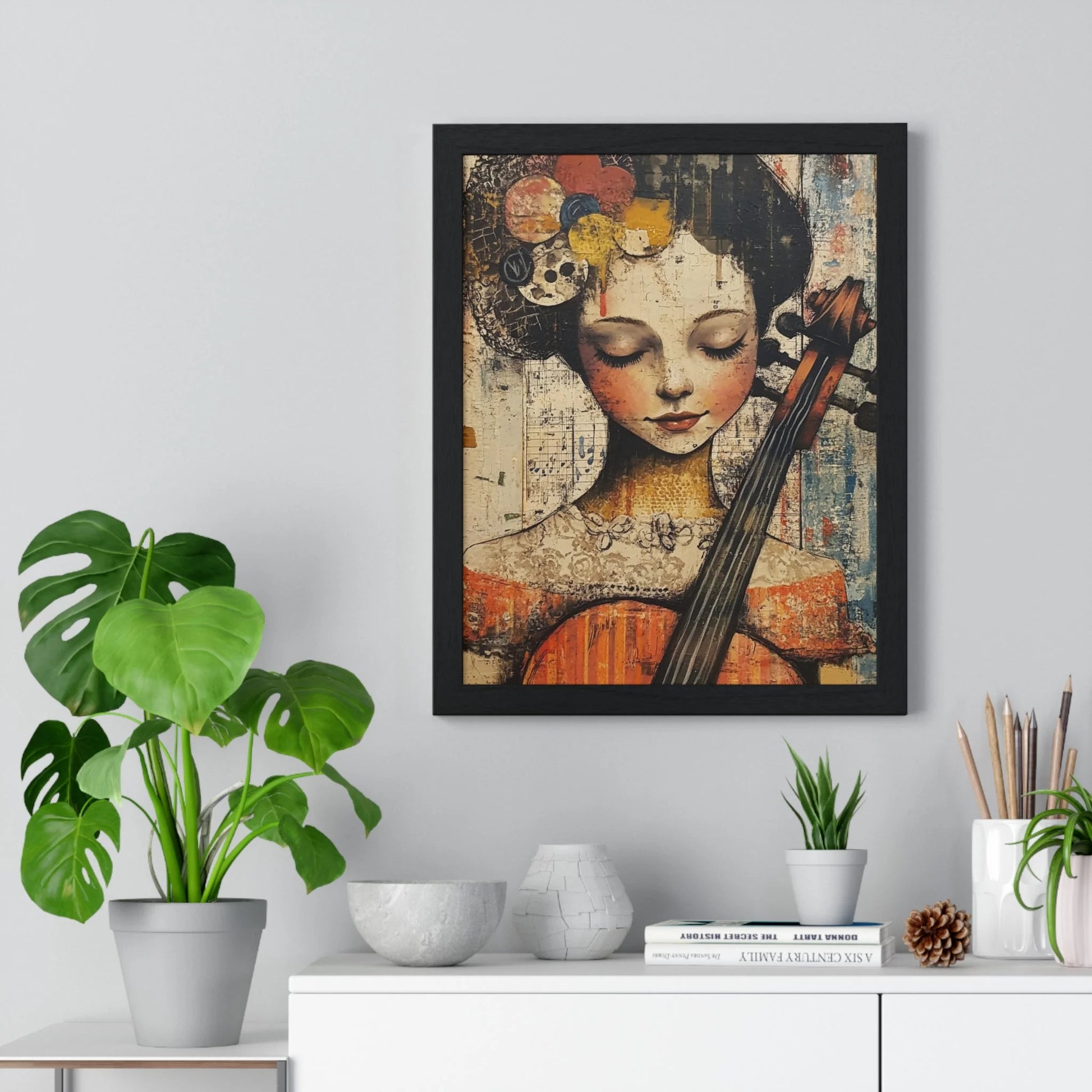 Buy The Best black framed artwork woman violin By Art & Illustration Supplies - Framed Abstract Musician Artistic Work - 2026