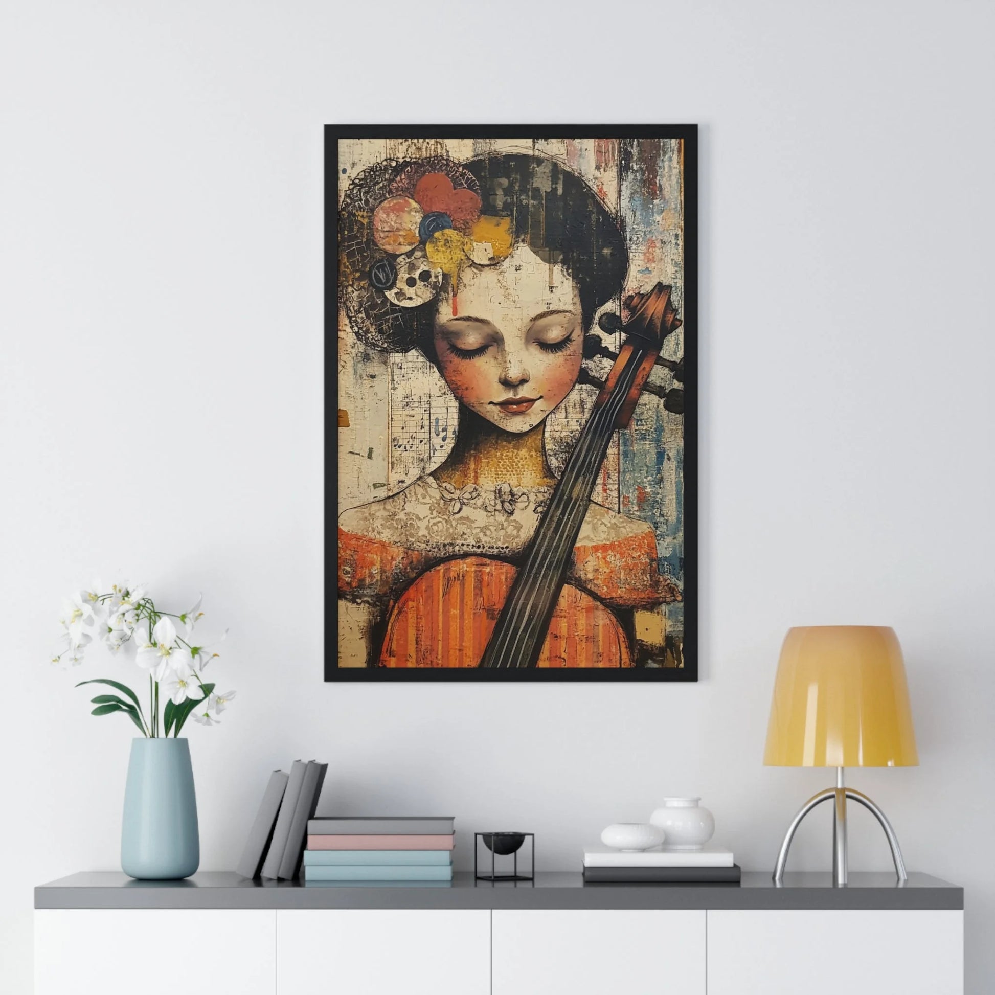 Buy The Best black framed artwork woman cello By Art & Illustration Supplies - Framed Abstract Musician Artistic Work - 2026