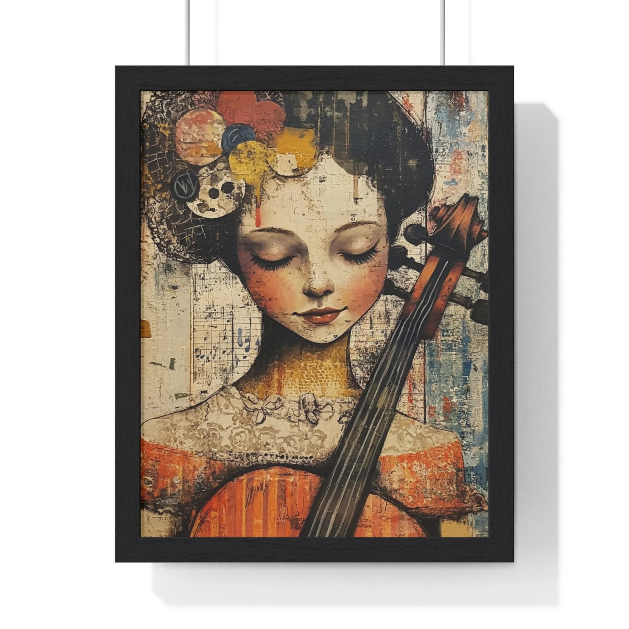 Buy The Best black framed artwork woman cello By Art & Illustration Supplies - Framed Abstract Musician Artistic Work - 2026
