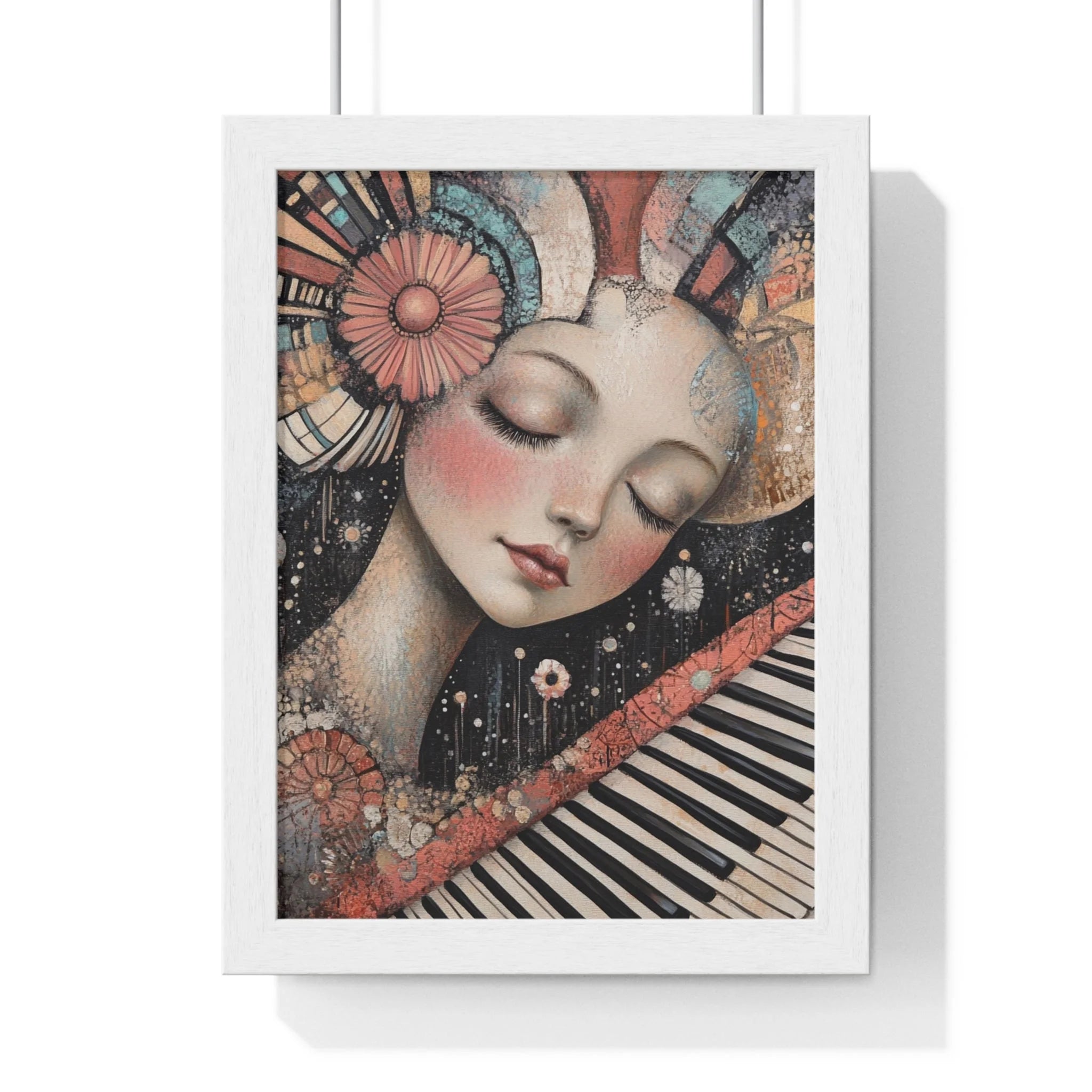 Buy The Best white framed poster woman piano By Art & Illustration Supplies - Melodic Dream Abstract Wall - 2026