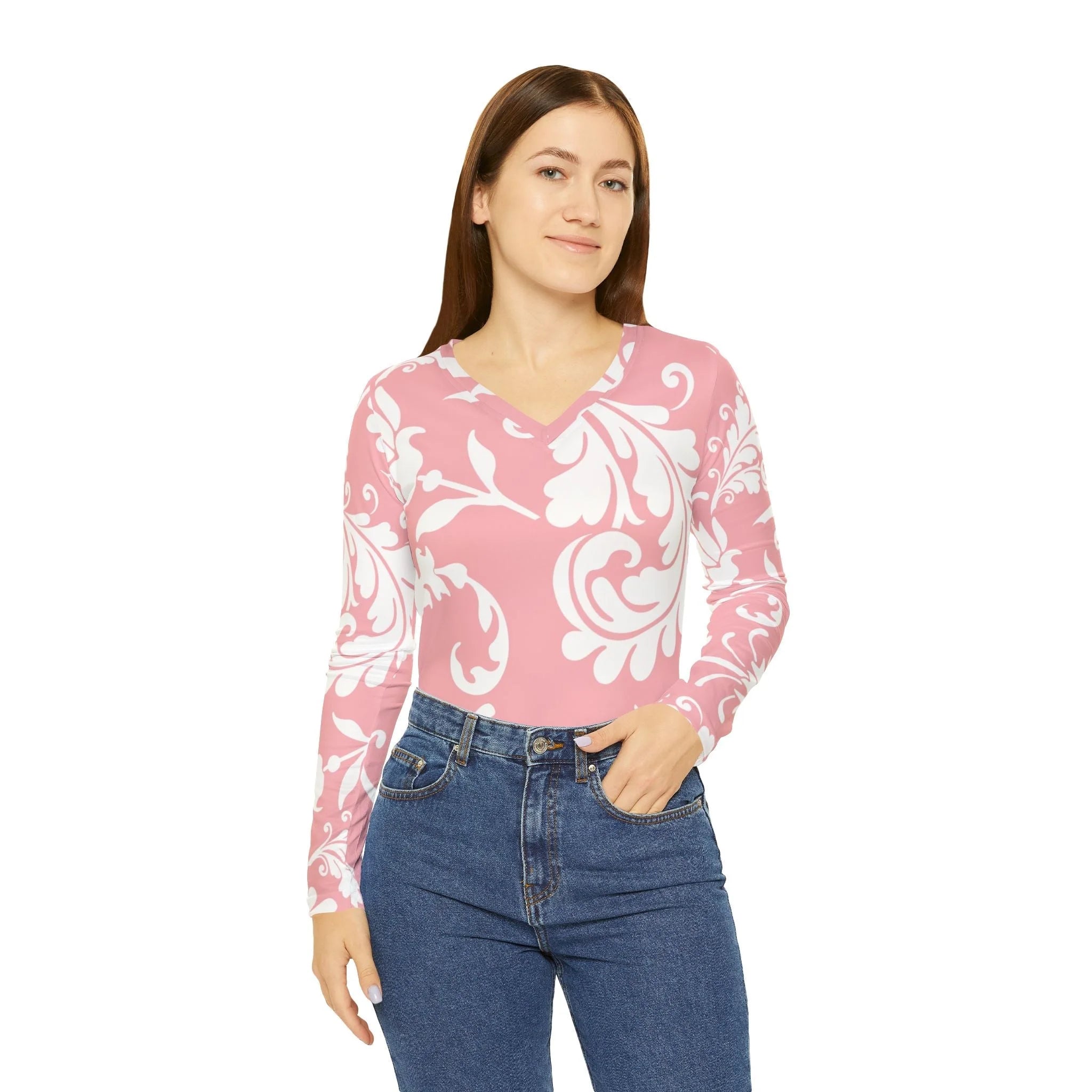 ["All Over Print","AOP","AOP Clothing","Art","Artful","Artistic","Artsy","Arty","Assembled in the USA","Assembled in USA","Illustration","Illustration art","Long Sleeves","Made in the USA","Made in USA","Sublimation","Tops","V-neck","Women's Clothing"]