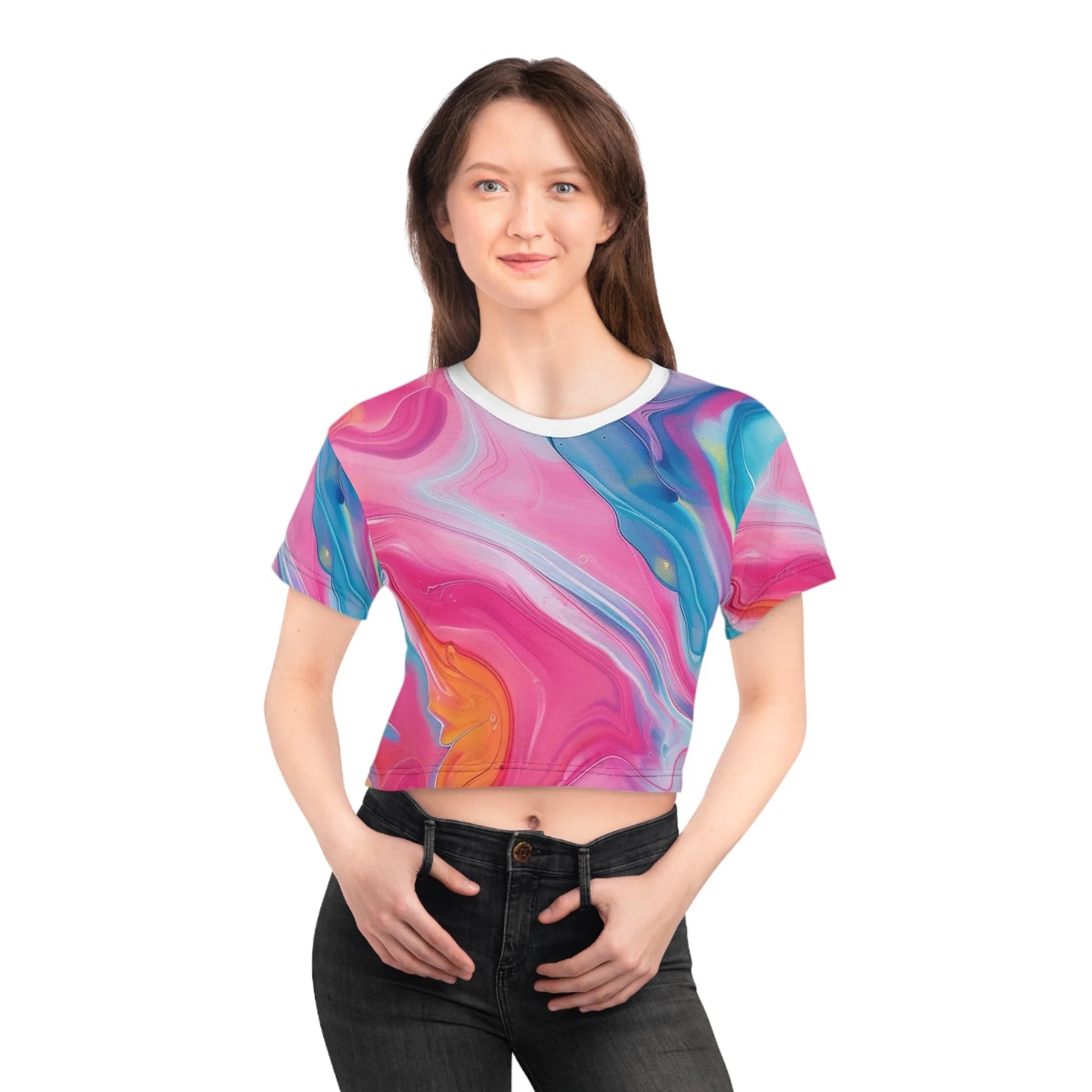 ["All Over Print","AOP","AOP Clothing","Art","Artful","Artistic","Artsy","Arty","Assembled in the USA","Assembled in USA","Crop tops","Cropped","Illustration","Illustration art","Made in the USA","Made in USA","Sublimation","T-shirts","Women's Clothing"]